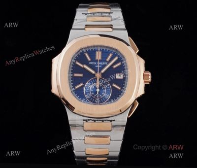 3K Factory V2 Replica Patek Philippe Nautilus 5980 Rose Gold Blue Chronograph Watch